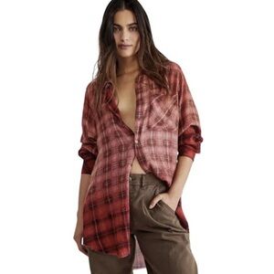 Free People Red Plaid Button-Down Shirt